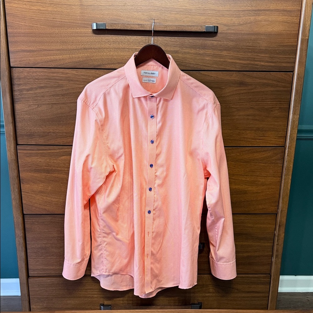 Twillory Men's orange and white check Button Down Shirt